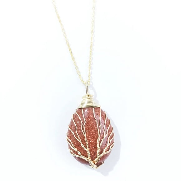 XmhyTop Life Tree Necklace Pendant, Men's and Women's Necklace Ornaments Handmade, Gold Wrapped Life Tree Water Drop Pendant Necklace (Red)