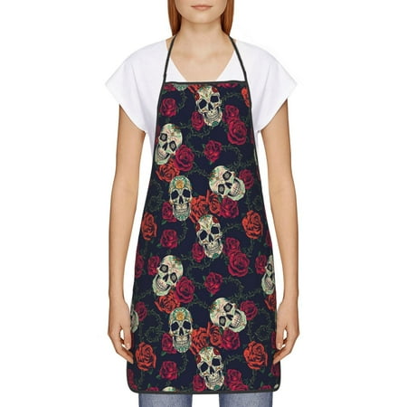 

Goofa Bib Apron Unisex Aprons Adjustable Waterdrop Resistant Cooking Kitchen Apron for Chef Roses Skulls Pattern Apron Bulk
