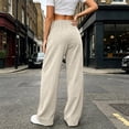 thumbnail image 6 of Zynoxe Womens Corduroy Pants Fall Warm Comfortable Elastic Waist Wide Leg Pants Casual Straight Relaxed Plus Size Sweatpants with Pockets Beige S, 6 of 7