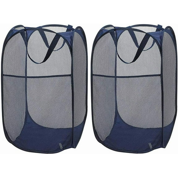 Kiibsot Popup Mesh Laundry Baskets, Collapsible and Portable Clothes Washing Laundry Hampers with Reinforced Carry Handles, Clothes Hamper for Home, Travel, College Dorm