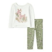 The Children's Place Baby & Toddler Girls Floral Deer 2-Piece Set, Size 12 Months-5T