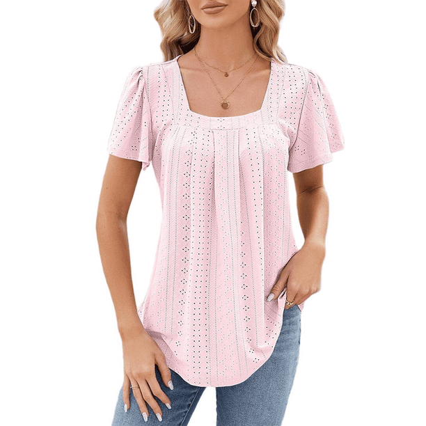Blusas Tipo Túnica para Mujer, Holgadas, de Corta, con Cuello Redondo, Informales, de Verano Rosa XXL