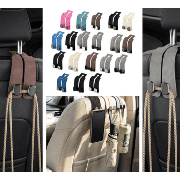 Car Seat Hooks For Headrest Premium Leather And Metal Auto Accessories,K Car Seat Back Storage Hooks