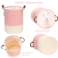 thumbnail image 3 of Sea Team Stripe Pattern Laundry Hamper Canvas Fabric Laundry Basket Collapsible Storage Bin with PU Leather Handles and Drawstring Closure, 17.7 by 13.8 inches, Waterproof Inner, Pink, 3 of 6