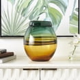 thumbnail image 2 of DecMode 11" Handmade Ombre Green Glass Vase with Yellow Base, 2 of 9