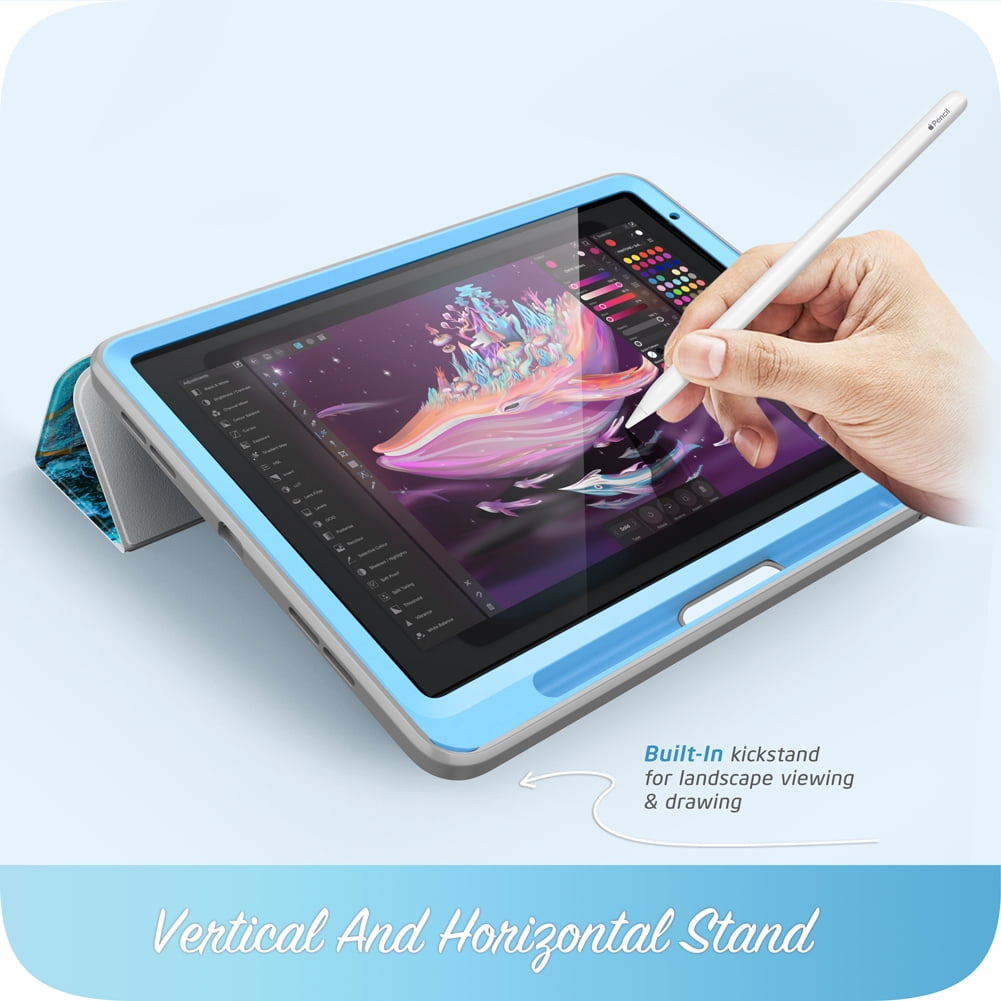 i-Blason Cosmo Series for iPad Air 4 10.9 Case (2020), Full-Body Trifold with Built-in Screen Protector Protective Smart Cover with Auto Sleep/Wake & Pencil Holder (Ocean)