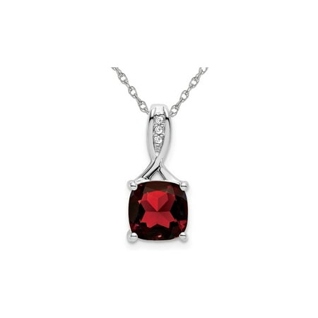 2.00 Carat (ctw) Cushion-Cut Garnet Pendant Necklace in 14K White Gold with Chain
