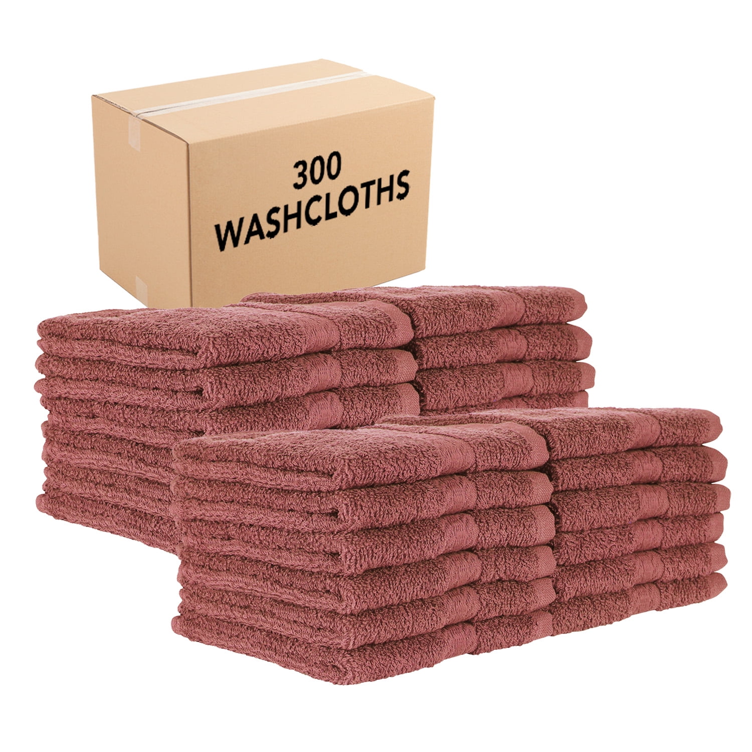 Arkwright Bulk Case of 300 Washcloths, 12x12, 100 Cotton, Brown