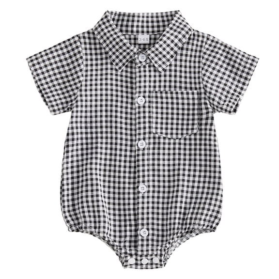 Bodysuit for Baby Girls & Boys for 12-18 Months Preemie Newborn Baby Boy Summer Clothes Short Sleeve Lapel Button Romper Up Loose Fit Plaid Jumpsuit Baby Boy Outfit
