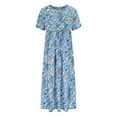 thumbnail image 5 of LOVZFMLL Summer Dresses for Women Short Sleeve A-Line Maxi Dresses Casual Floral Boho T-Shirt Dresses Flowy Beach Sundresses with Pockets Light Blue B S, 5 of 5