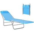 thumbnail image 4 of Outsunny Folding Chaise Lounge Pool Chairs, Outdoor Sun Tanning Chairs with Pillow, Reclining Back, Steel Frame & Breathable Mesh for Beach, Yard, Patio, Blue, 4 of 11