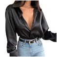 thumbnail image 3 of JAKANYQ Women Blouses Dressy Satin Silk Shirt Button Down Shirt Casual Loose Long Sleeve Office Work Long Blouse Female Breathable Clothing, 3 of 8