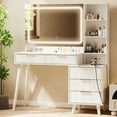 thumbnail image 5 of 44" Vanity Desk with Mirror and Lights, Makeup Table with Fluted Storage Drawer, Cabinet,3 LED Lights Modes, Power Outlet for Bedroom White, 5 of 10
