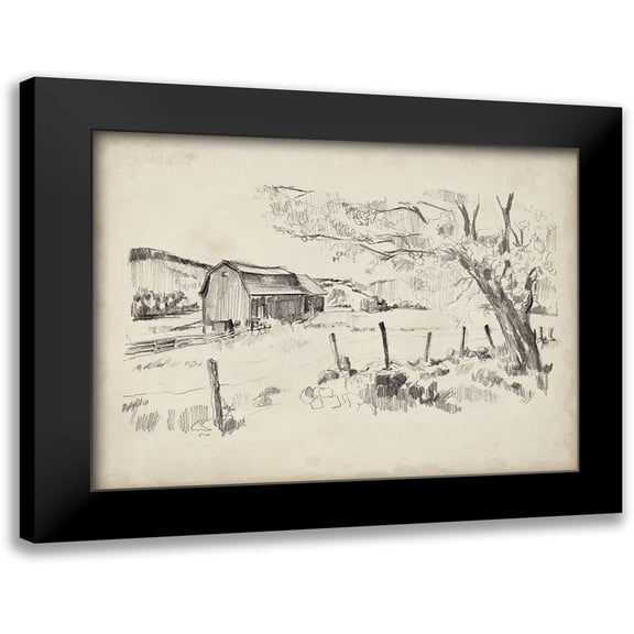 Parker, Jennifer Paxton 14x12 Black Modern Framed Museum Art Print Titled - Sketched Barn View II