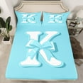 thumbnail image 2 of Erosebridal Initial K Letter Bed Sheets Set Twin Size, Princess Bow Bed Sheets Twin, Blue Monogrammed Reversible Sheet Set Twin, Microfiber Room Decor, 3pcs, 2 of 7