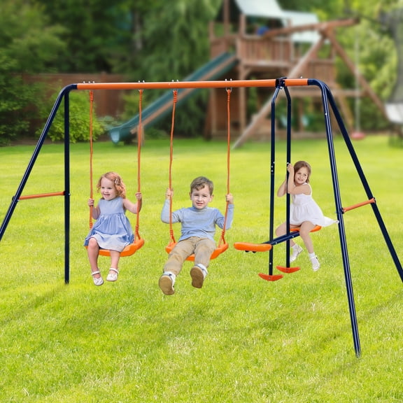 PRZL Outdoor Swing Sets for Backyard, 440lbs Load Capacity Swing Stand with 2 Seats and 1 Glider, Heavy Duty A-Frame Metal Outdoor Swing Set for Kids