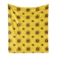 thumbnail image 1 of Floral Soft Flannel Fleece Blanket, Top View of Hand Drawn Sun Flowers Pattern Sketchy Summer Illustration, Cozy Plush for Indoor and Outdoor Use, 70" x 90", Dark Maroon and Mustard, by Ambesonne, 1 of 5