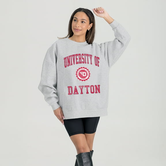 Women's Gameday Couture Steel Dayton Flyers Oversized Good Vibes Premium Fleece Drop Shoulder Pullover Sweatshirt