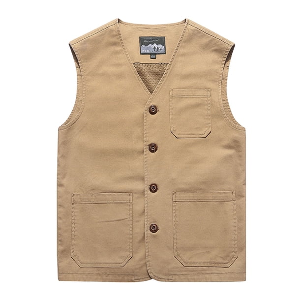 Minnieouse Chalecos de algodón cómodos y elegantes con bolsillos para hombres Chalecos con bolsillos Chaleco para papá Abrigos y chamarras caqui METRO