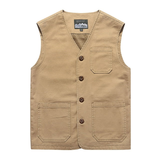 Guardoinrt Premium Cotton Vests With Multiple Pockets Gift Option Wide Application khaki M 1Set