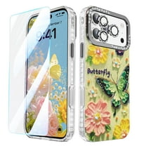 GALAPROX Flower Case for iPhone 17 Pro Case 6.3''[2025],Oil Painting Printed Pattern with Screen/Camera Protector for Girls Women