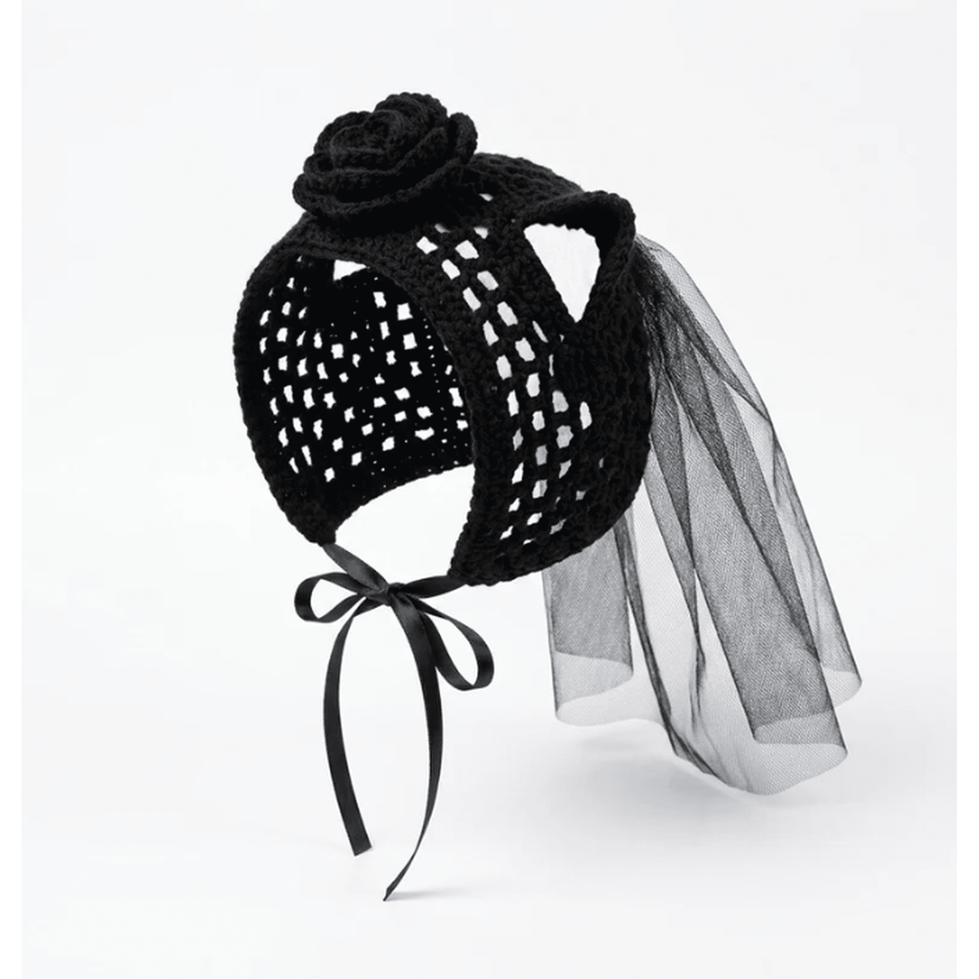 Crochet Goth Cat Hats Handmade Crochet Gothic Pet Costume Hat Flexible Stretchy Cat Hat for Halloween Holiday Cosplay & Funny Pet Pictures