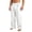 White, variant on Men's Cotton Linen Pants Loose Pleated High Waist Cross Waist Strap Pants Casual Button Detail Wide Leg Pants Breathable Lightweight Summer Trousers With Side Pockets For Beach