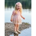thumbnail image 5 of Cenuakty 2Pcs 0-18M Infant Baby Girl Outfit Short Sleeve Frill Neck Floral Embroidery Layered Tulle Romper Dress and Bow Headband Set, 5 of 9