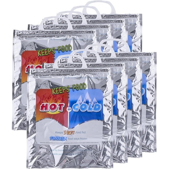 Superio Hot and Cold Insulated Bags for Food Delivery, Grocery Shopping Bags, Food Storage for Hot and Frozen Food for Travel, Disposable Cooler Bag, Reinforced Thermal Lunch Bag (8, 12"x13.5")