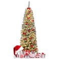 thumbnail image 1 of Patiojoy 6FT Snow Flocked Pencil Pre-lit Christmas Tree with Flexible Stand Thick Leaves LED Lights, 1 of 8