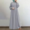 thumbnail image 1 of Robe Longue Décontractée pour Femmes Robe de Couleur Unie Bouton V Cou Robe Élégante à Manches Longues Robe Swing Grande Mode, 1 of 5