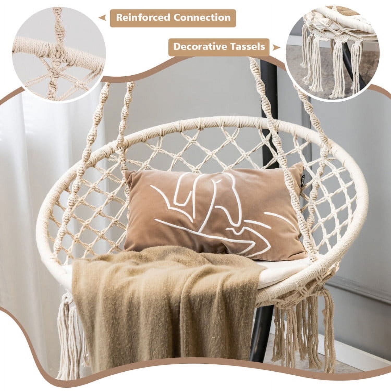 Aimee Lii Cushioned Hammock Swing Chair with Hanging Kit, Comfy Outdoor Chair, Beige Aimee Lii Cushioned Hammock Swing Chair with Hanging Kit, Comfy Outdoor Chair, Beige