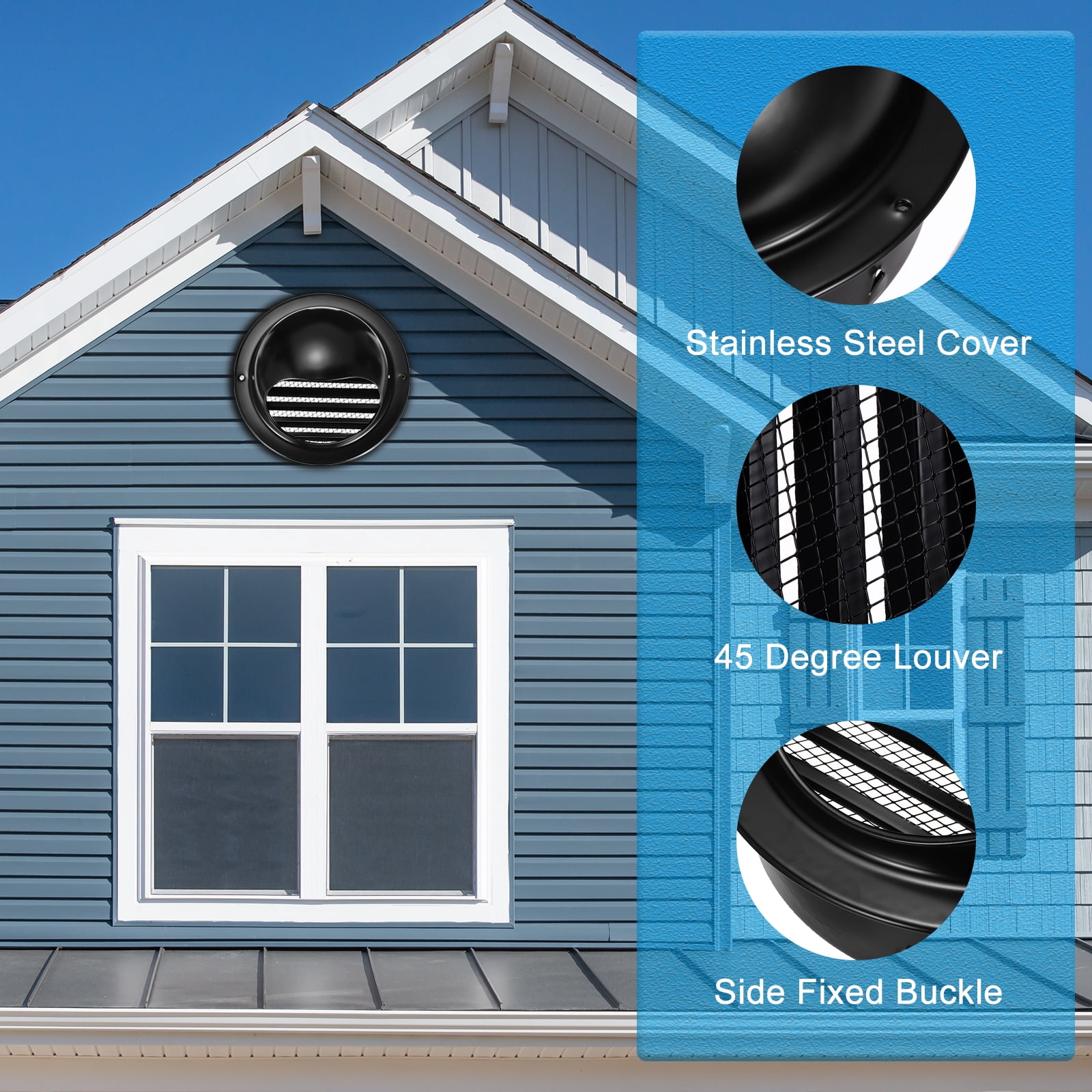 Uxcell Vent Round Cover, Exterior Wall Air Vent Louvered Soffit Vent Exhaust Outlet Hood for HVAC 3 Inch Black