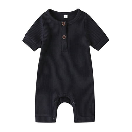 

Diconna Baby Girl Boy Solid Romper Short Sleeve Jumpsuit Button Cotton Clothing