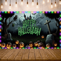 Spooky Design Halloween Banner Nighttime Theme Haunted House Jack O Lantern Ghost Decorations for Party Decor Outdoor Display Indoor Celebration