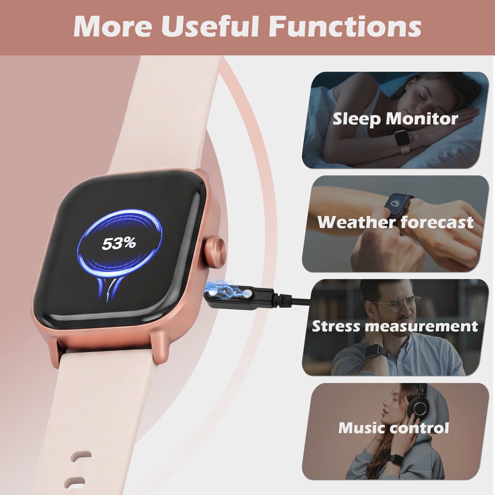SANPTENT Smart Watch Compatible with Android and iPhone, 1.83" HD Touchscreen, Answer/Make Calls/100+ Sports Modes/Message Reminder, IP68 Waterproof, Pink