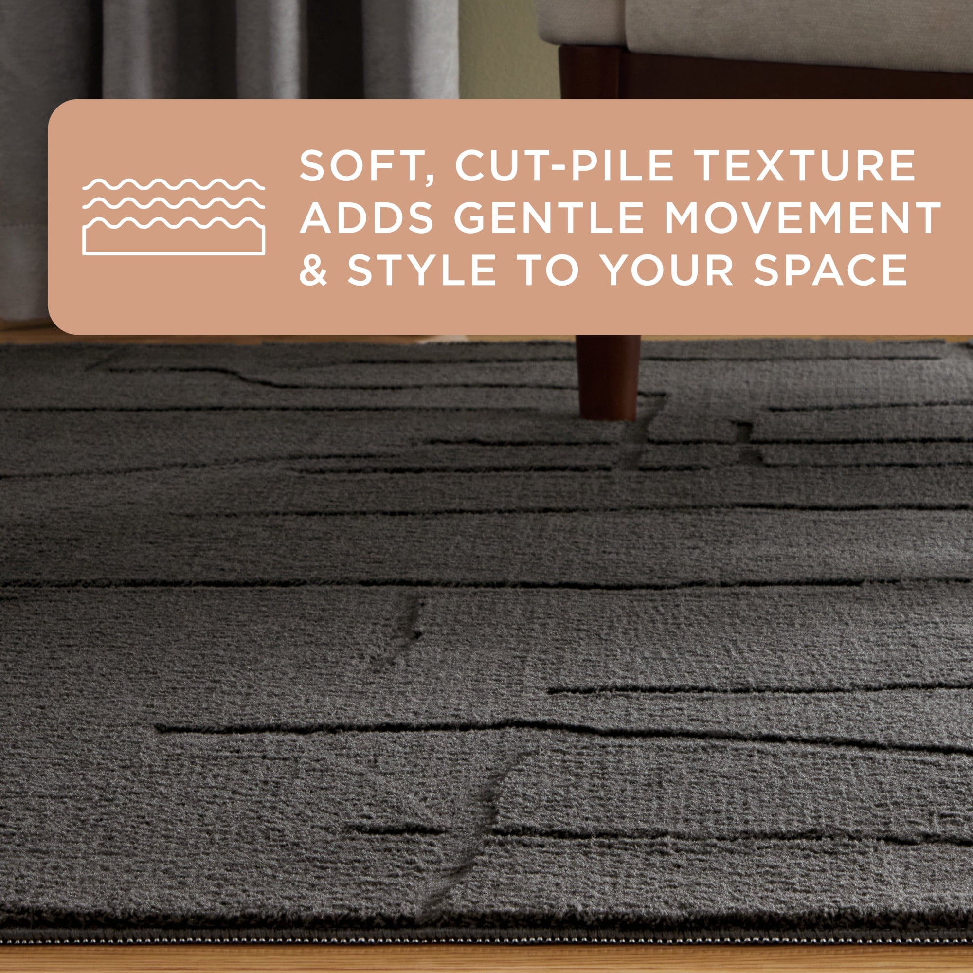 TOWN & COUNTRY EVERYDAY Rae Abstract Organic Soft Felt Everwash®, Machine Washable Area Rug with Non-Slip Backing, Abstract Rug, Charcoal Grey, 4'11"x6'10"