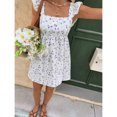 thumbnail image 4 of Purple Ditsy Floral Square Neck Cap Sleeve Bowknot Back Mini Dress For Women, 4 of 7