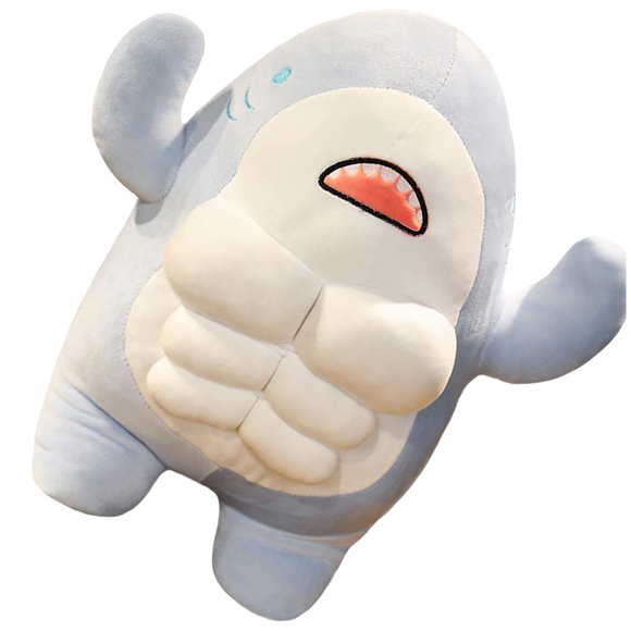 OULII Kawaii Shark Plushi Shark Plush Muscle Blue Plaything 1 PCS