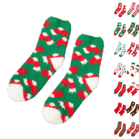 Women Christmas Fuzzy Slipper Socks, Plush Fluffy Cozy Home Sleeping Socks, Soft Warm Winter Indoor Socks, Assorted Holiday Theme Designs, Perfect Stocking Stuffer for Holiday Season I