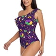 thumbnail image 2 of Haiem Mardi Gras and Donuts Women's One Piece Swimsuits Tummy Control One Shoulder Bathing Suits Ruffle Swimwear-Small, 2 of 8