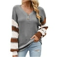 thumbnail image 1 of Aoochasliy Womens Sweaters Clearance Pullover Striped Cardigan Button Knit 2022 Fall/Winter New Lantern Sleeve V-Neck, 1 of 8