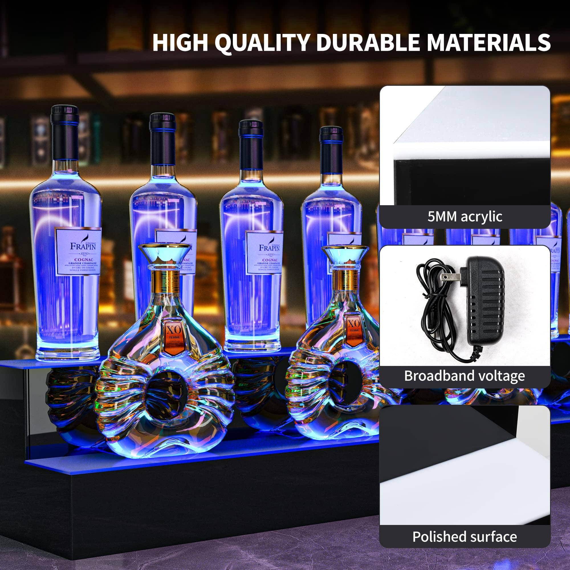 Dextrus LED Lighted Liquor Bottle Display Shelves 2-Step 60-inch, Bar Liquor Alcohol Wine Holder Display Shelf for Home Counter Party with Remote & App Control