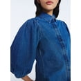 thumbnail image 4 of Scoop Women’s Denim Shirt with 3/4 Length Puff Sleeves, Sizes XS-XXL, 4 of 5