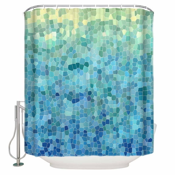 60x72 Inch Shower Curtains for Bathroom Turquoise Blue Teal Fabric Bath Curtain Decor Chic Stained Glass Texture Aesthetic Waterproof Restroom Curtains Shower Set Accessories with 12 Hooks 60 Inch