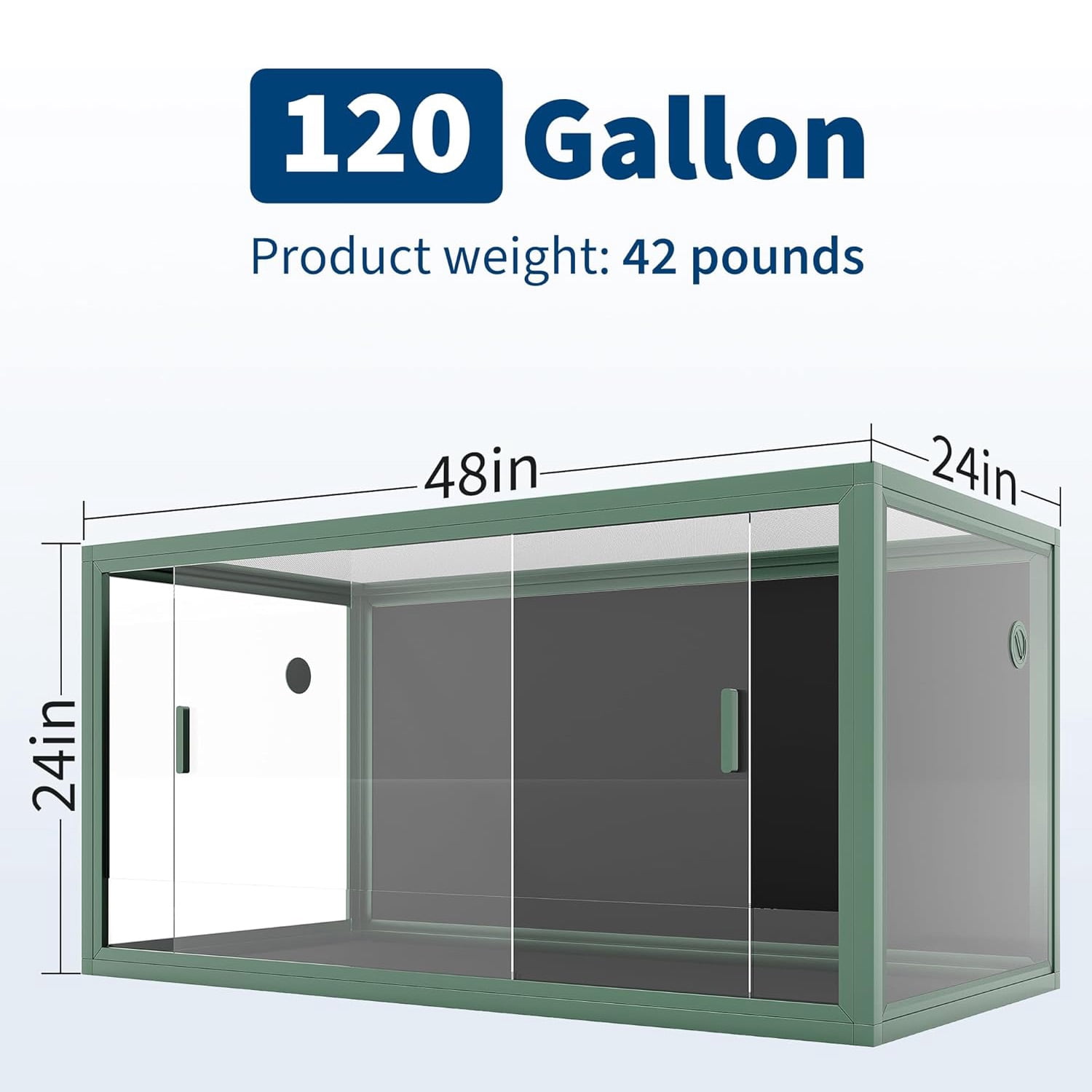 Spacious 120 Gallon Reptile Enclosure - 4x2x2 ft Front Opening Cage for Bearded Dragons & Snakes, Heavy-Duty Screen Top, Easy Assembly & Maintenance Terrarium, Dark Green Color
