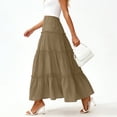 thumbnail image 7 of BiZtdJrK Boho Long Maxi Skirts for Women Tiered Pleated Elastic High Waist Cotton Skirt Flowy Trendy Summer Beach Vacation Dress Clothes Army Green M, 7 of 7