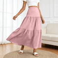 thumbnail image 2 of Maxi Skirts for Women Boho Solid Color Elastic Waist Tiered Ruffle Summer Swing Beach Party Holiday Skirt S-2XL, 2 of 6