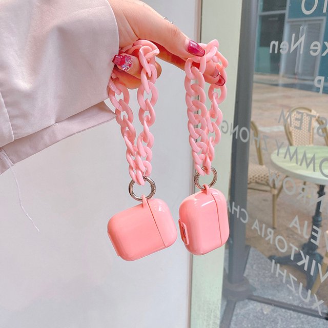 Étui pour AirPods 1/2 - Étui de Protection Souple, Mignon et Unique avec Chaîne de Poignet pour Étui de Recharge Sans Fil AirPods Compatible avec AirPods pour Filles, Ados, Enfants (Rose)