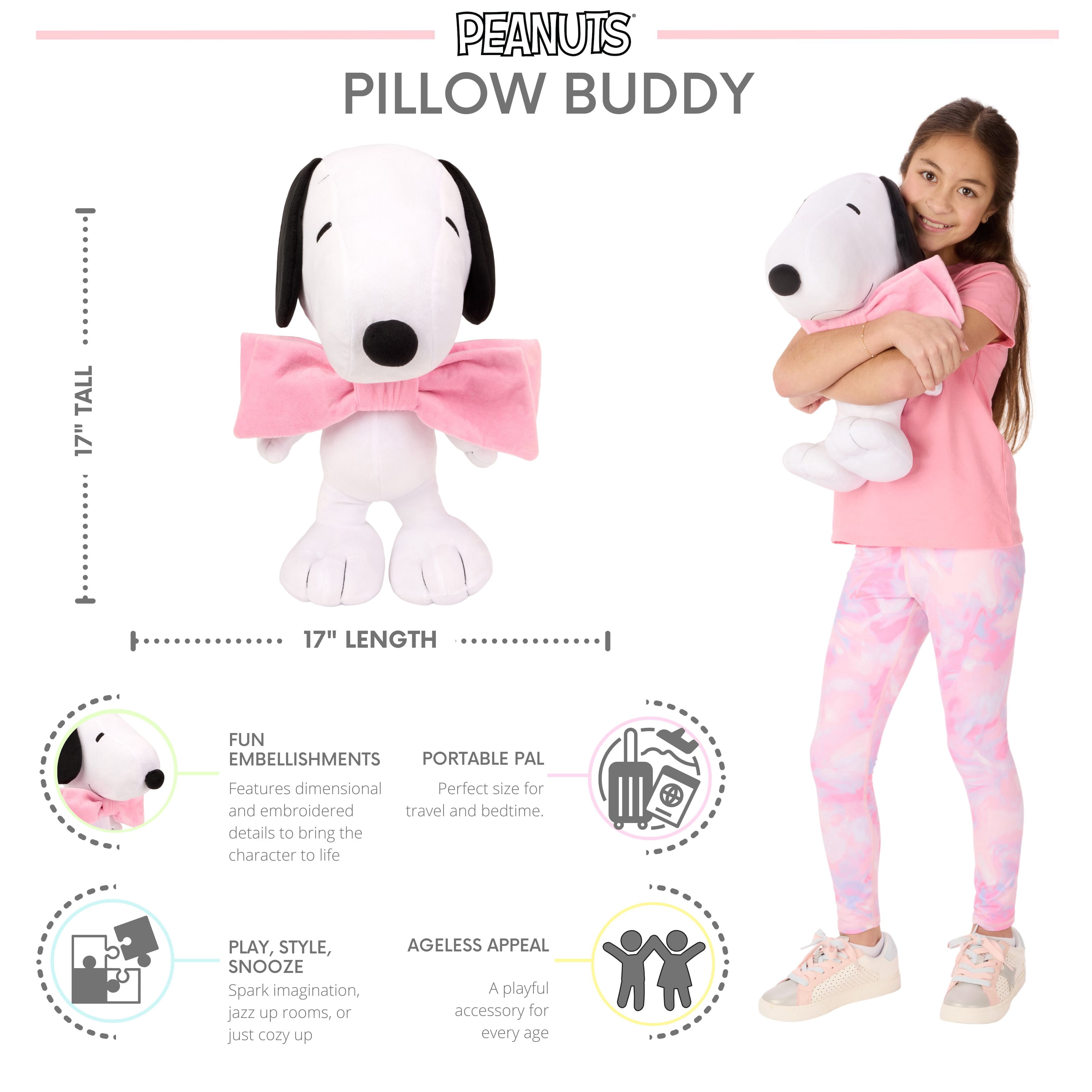 Peanuts Snoopy Kids Pink Bow Bedding Plush Cuddle and Decorative Pillow Buddy, Sanrio